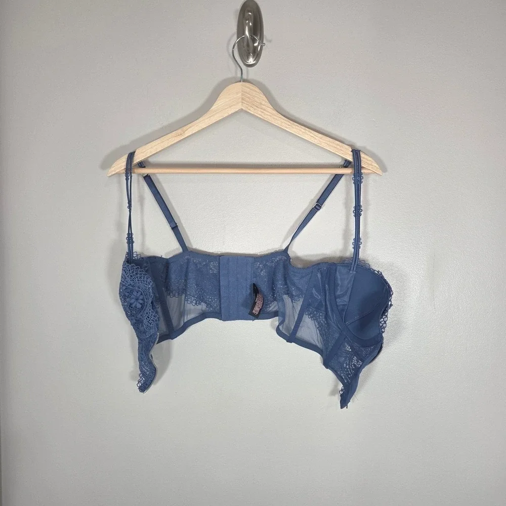 Victoria's Secret Very Sexy Bustier 32C Blue Lace Corset Zip Front Crop Top
